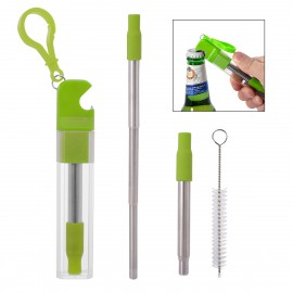 Kit de Popote de Acero Inoxidable con Destapador de Botellas 2 en 1